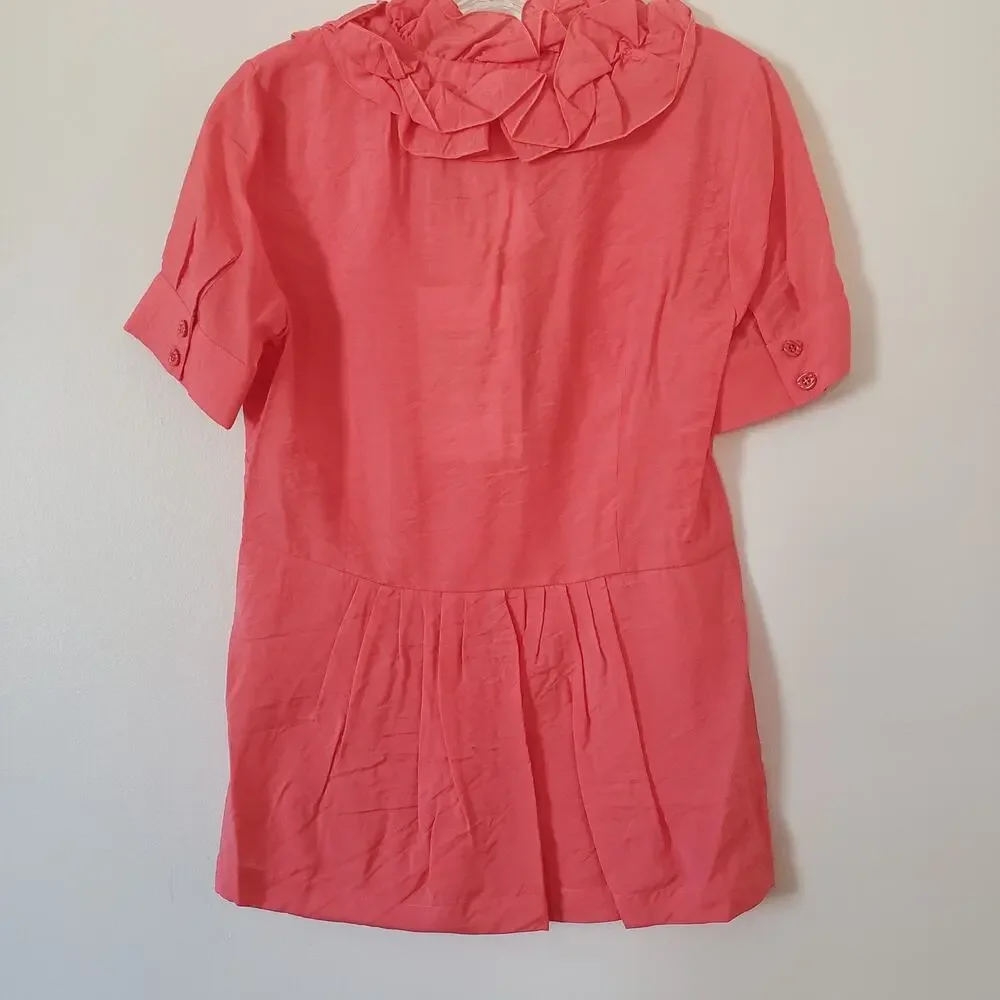 Patrizia Luca Coral Buttondown Blouse w Ruffles Size Medium - Picture 4 of 7